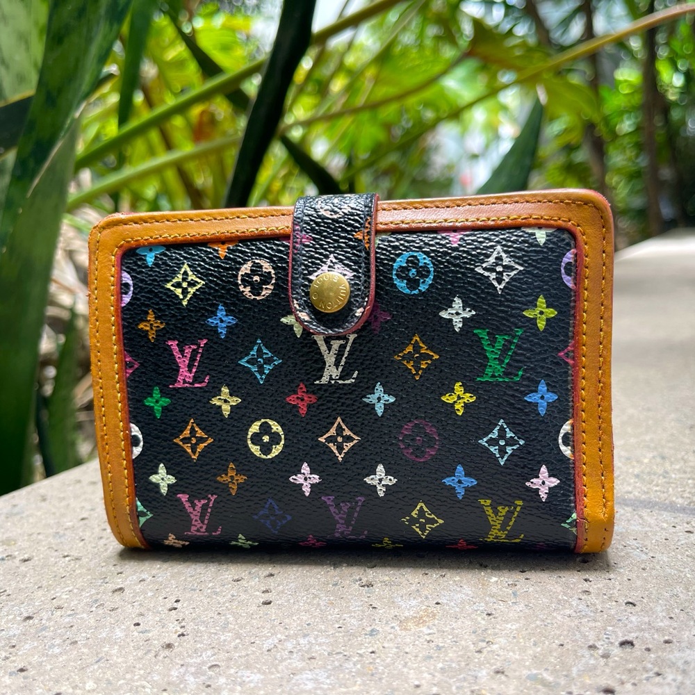🌈LOUIS VUITTON Black Multi Takashi Murakami Kisslock Wallet - Vintage Pre-Loved